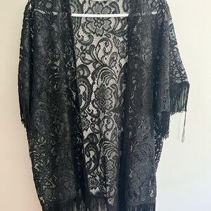 Black lace shawl with fringe